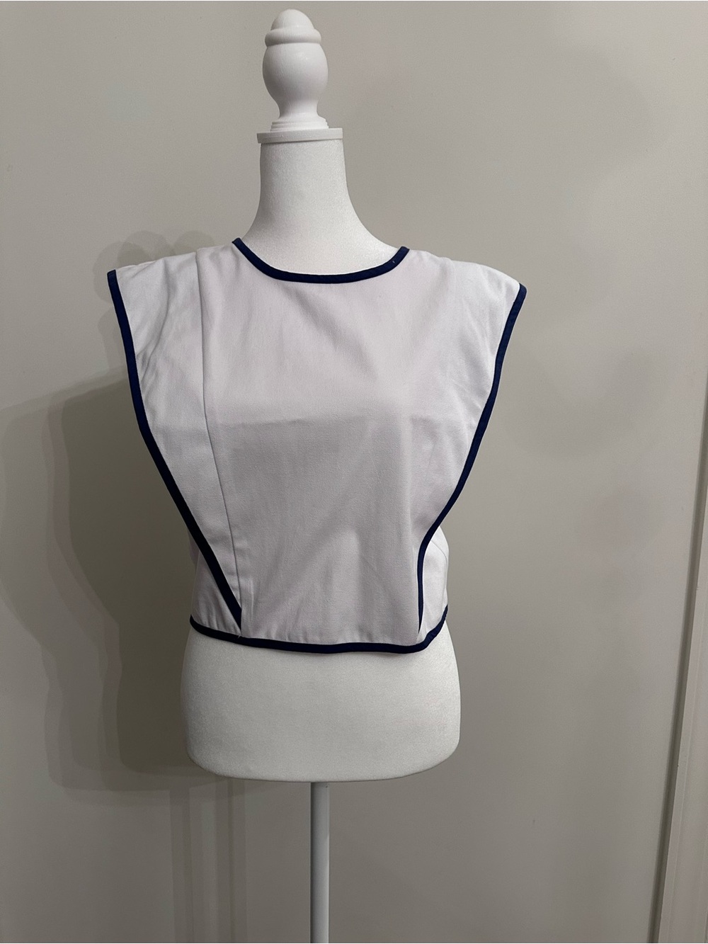 Classic White Crop Top with Navy Trim